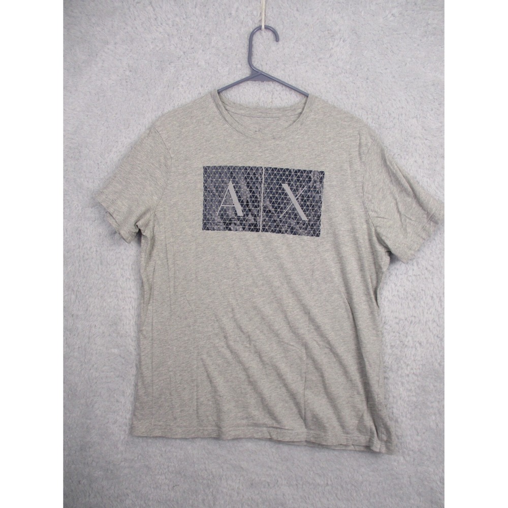 Armani Exchange Heather Gray Tee with Navy Graphic Logo